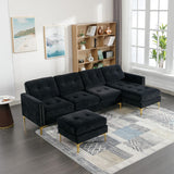 English Elm 110" L-Shape Convertible Sectional Sofa Couch With Movable Ottoman For Living Room, Apartment, Office, Black