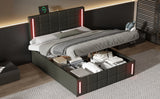 English Elm Full Size Upholstered Bed With Led Lights,Hydraulic Storage System and Usb Charging Station,Black