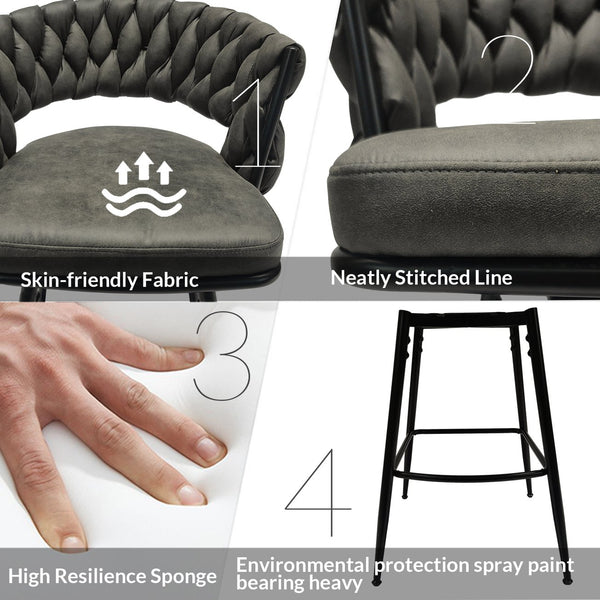 English Elm 28" Technical Leather Woven Bar Stool Set of 2 — 360° Swivel Upholstered Counter Stools, Durable Comfort Brown+Tan W2189131686