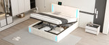 English Elm Queen Size Upholstered Bed With Led Lights,Hydraulic Storage System and Usb Charging Station,White