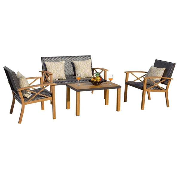 English Elm Aluminum Outdoor Conversation Set Pe Wicker 4 Piece Patio Sofa with Quick Dry Cushions W1859S00179