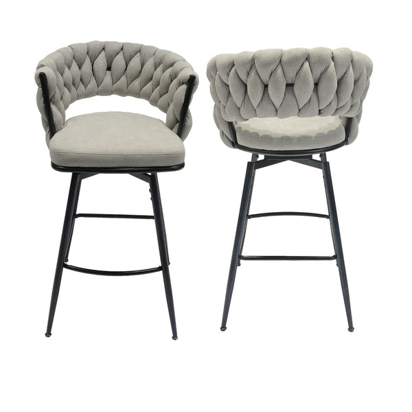 English Elm 26" Swivel Barstools Set of 2 Woven Back Suede Upholstered Gold Leg Counter Chairs W2189S00814