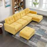 English Elm 110" L-Shape Convertible Sectional Sofa Couch With Movable Ottoman For Living Room, Apartment, Office, Yellow