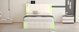 English Elm Full Size Upholstered Bed With Led Lights,Hydraulic Storage System and Usb Charging Station,White