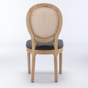 English Elm A&A Elegant French Style Dining Chairs Set Of 2 With Linen Upholstery & Rattan Back For Timeless Charm W1143141069