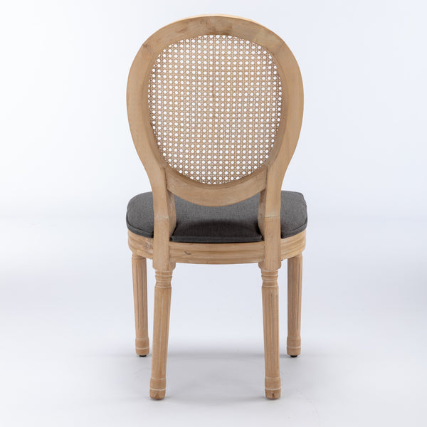 English Elm A&A Elegant French Style Dining Chairs Set Of 2 With Linen Upholstery & Rattan Back For Timeless Charm W1143141069