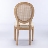 English Elm ,French Style Solid Wood Frame Antique Painting Linen Fabric Rattan Back Dining Chair,Set Of 2,Cream,Beige