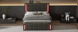 English Elm Full Size Upholstered Bed With Led Lights,Hydraulic Storage System and Usb Charging Station,Black