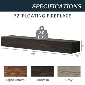 English Elm 72" Solid Cedar Floating Mantel Shelf Rustic Farmhouse Decor Display 50 Lb W1390138524