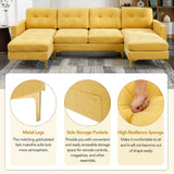 English Elm 110" L-Shape Convertible Sectional Sofa Couch With Movable Ottoman For Living Room, Apartment, Office, Yellow