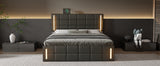 English Elm Queen Size Upholstered Bed With Led Lights,Hydraulic Storage System and Usb Charging Station,Black