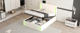 English Elm Full Size Upholstered Bed With Led Lights,Hydraulic Storage System and Usb Charging Station,White