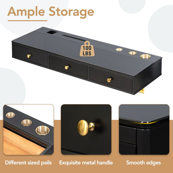 English Elm GO 47" Floating Shelf with Drawer — Sleek Wall-Mounted Vanity Desk, MDF/Iron/Glass, 100lb Capacity WF316977AAB