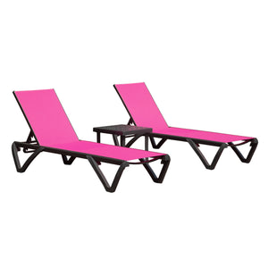 English Elm Outdoor Lounge Chair with Side Table, Aluminum Texitilene Recliner w/ 5 Positions, Wheels, Weatherproof Rose Red W1859P149687