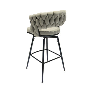 English Elm 26" Swivel Barstools Set of 2 Woven Back Suede Upholstered Gold Leg Counter Chairs W2189S00814