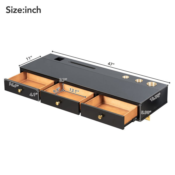 English Elm GO 47" Floating Shelf with Drawer — Sleek Wall-Mounted Vanity Desk, MDF/Iron/Glass, 100lb Capacity WF316977AAB