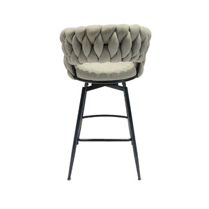 English Elm 26" Swivel Barstools Set of 2 Woven Back Suede Upholstered Gold Leg Counter Chairs W2189S00814