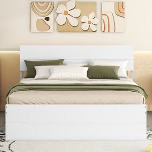 English Elm Modern Full Bed Frame with Twin Trundle and Dual Storage Drawers for Compact Rooms White W697S00027