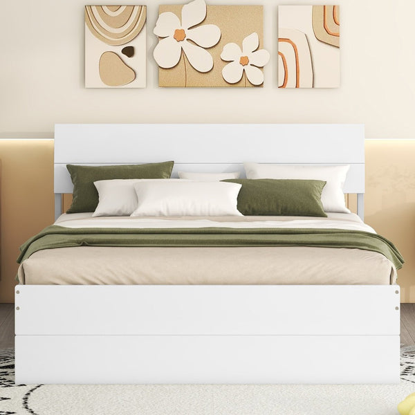 English Elm Modern Full Bed Frame with Twin Trundle and Dual Storage Drawers for Compact Rooms White W697S00027