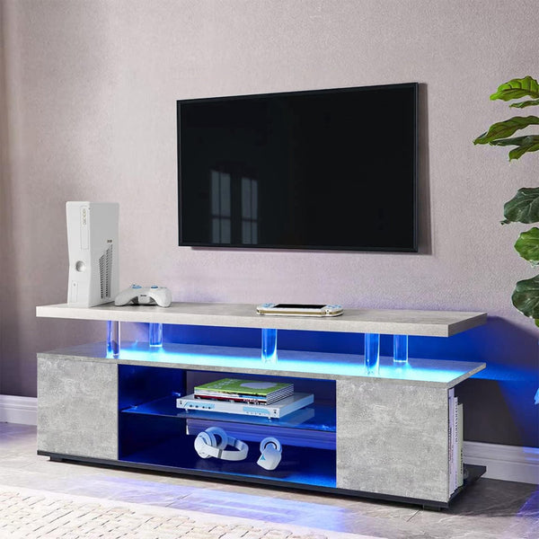English Elm TV Sleek gaming TV stand for 70 inch with LED lighting, cable management, ample storage and shelves Gray 68 L x 20.07 W x 6.5 H W2178P149212