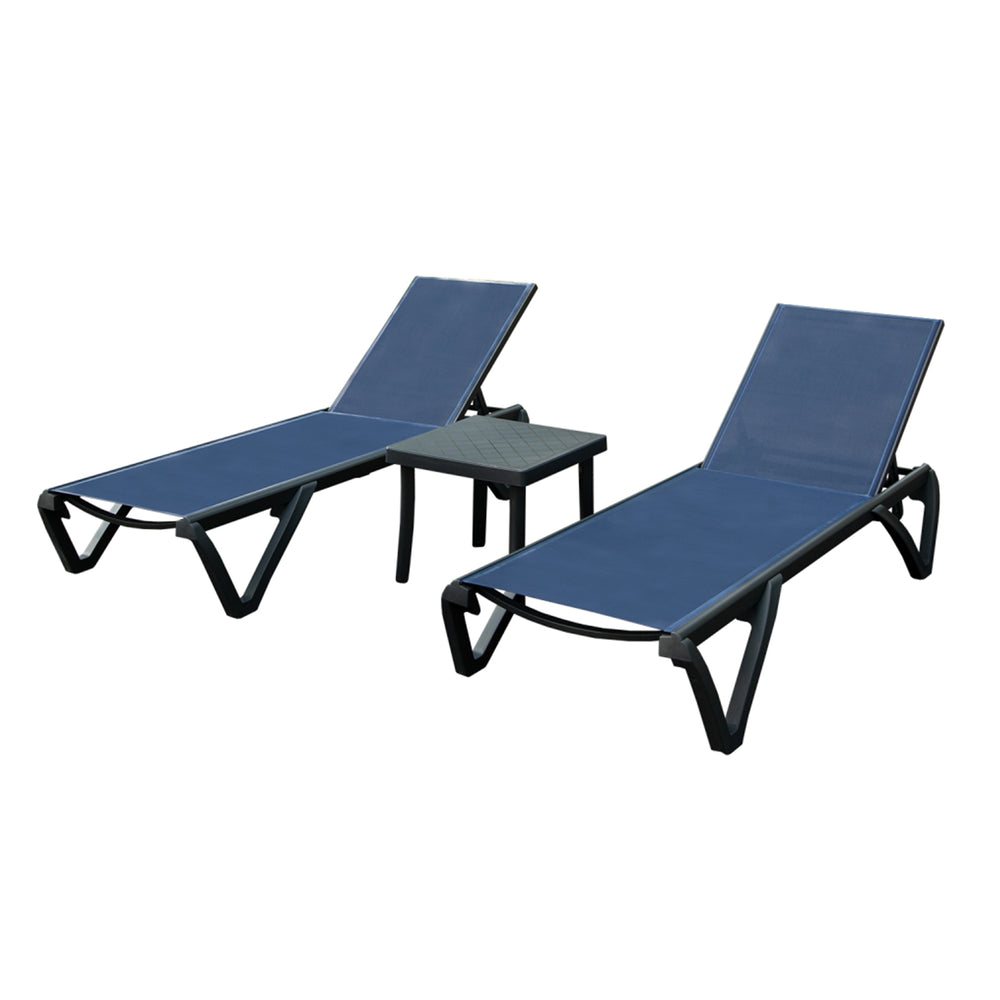 English Elm Outdoor Lounge Chair with Side Table, Aluminum Texitilene Recliner w/ 5 Positions, Wheels, Weatherproof Navy Blue W1859P149683