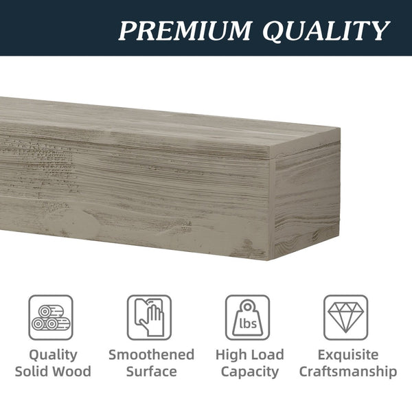 English Elm 72" Solid Cedar Floating Mantel Shelf with Brushed Grain Finish for Farmhouse Decor W1390138523