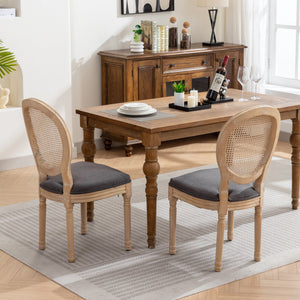 English Elm A&A Elegant French Style Dining Chairs Set Of 2 With Linen Upholstery & Rattan Back For Timeless Charm W1143141069