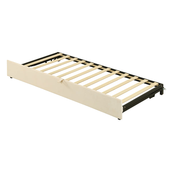 English Elm Twin Upholstered Daybed with Pop-Up Trundle and Slats Kit – Space-Saving Guest Bed with Wheels, Hydraulic Lift, 330lb Capacity Beige SF000005AAA