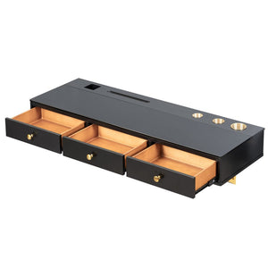 English Elm GO 47" Floating Shelf with Drawer — Sleek Wall-Mounted Vanity Desk, MDF/Iron/Glass, 100lb Capacity WF316977AAB