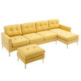 English Elm 110" L-Shape Convertible Sectional Sofa Couch With Movable Ottoman For Living Room, Apartment, Office, Yellow