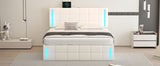 English Elm Queen Size Upholstered Bed With Led Lights,Hydraulic Storage System and Usb Charging Station,White