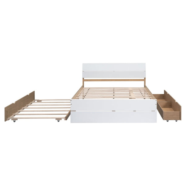 English Elm Modern Full Bed Frame with Twin Trundle and Dual Storage Drawers for Compact Rooms White+Oak W697S00020