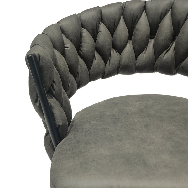 English Elm 28" Technical Leather Woven Bar Stool Set of 2 — 360° Swivel Upholstered Counter Stools, Durable Comfort Brown+Tan W2189131686