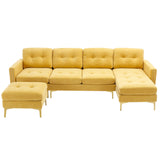 English Elm 110" L-Shape Convertible Sectional Sofa Couch With Movable Ottoman For Living Room, Apartment, Office, Yellow