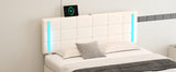 English Elm Queen Size Upholstered Bed With Led Lights,Hydraulic Storage System and Usb Charging Station,White