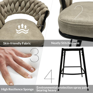 English Elm 28" Technical Leather Woven Bar Stool Set of 2 — 360° Swivel Upholstered Counter Stools, Durable Comfort Light Brown W2189131687