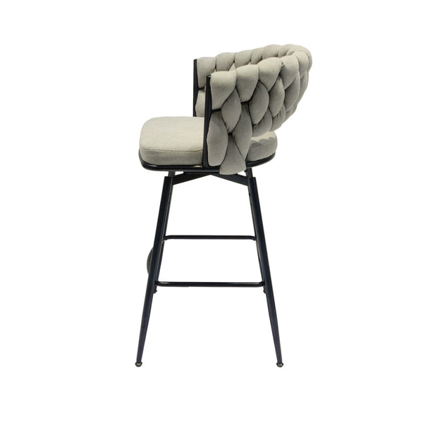 English Elm 26" Swivel Barstools Set of 2 Woven Back Suede Upholstered Gold Leg Counter Chairs W2189S00814