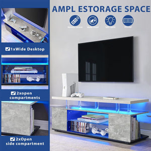 English Elm TV Sleek gaming TV stand for 70 inch with LED lighting, cable management, ample storage and shelves Gray 68 L x 20.07 W x 6.5 H W2178P149212