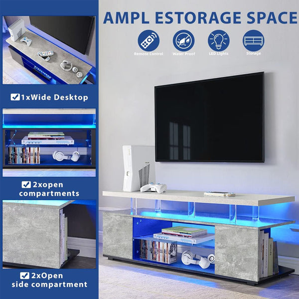 English Elm TV Sleek gaming TV stand for 70 inch with LED lighting, cable management, ample storage and shelves Gray 68 L x 20.07 W x 6.5 H W2178P149212