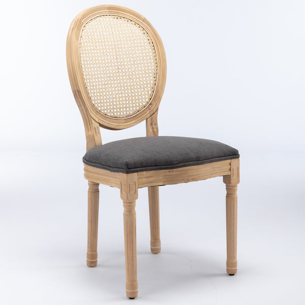 English Elm A&A French Style Solid Wood Dining Chair with Rattan Back & High-Density Foam Cushion for Comfort and Durability Gray W1143141069