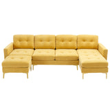 English Elm 110" L-Shape Convertible Sectional Sofa Couch With Movable Ottoman For Living Room, Apartment, Office, Yellow