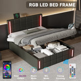 English Elm Full Size Upholstered Bed With Led Lights,Hydraulic Storage System and Usb Charging Station,Black