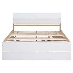English Elm Modern Full Bed Frame with Twin Trundle and Dual Storage Drawers for Compact Rooms White+Oak W697S00020