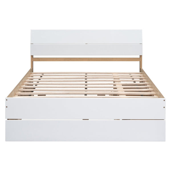 English Elm Modern Full Bed Frame with Twin Trundle and Dual Storage Drawers for Compact Rooms White+Oak W697S00020