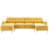 English Elm 110" L-Shape Convertible Sectional Sofa Couch With Movable Ottoman For Living Room, Apartment, Office, Yellow