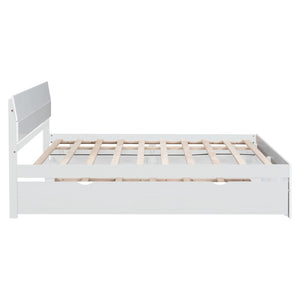 English Elm Modern Full Bed Frame with Twin Trundle and Dual Storage Drawers for Compact Rooms White W697S00027