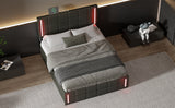 English Elm Full Size Upholstered Bed With Led Lights,Hydraulic Storage System and Usb Charging Station,Black