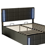 English Elm Full Size Upholstered Bed With Led Lights,Hydraulic Storage System and Usb Charging Station,Black