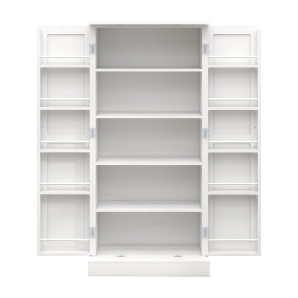 English Elm 50" Freestanding Pantry Cabinet with Led Sensor Light and Adjustable Shelves Mdf White W1120127335