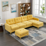 English Elm 110" L-Shape Convertible Sectional Sofa Couch With Movable Ottoman For Living Room, Apartment, Office, Yellow